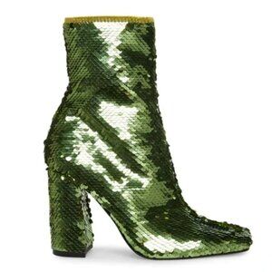 Steve Madden Womens 6.5M Lynden Green Sequin Ankle Boots Booties Shoes